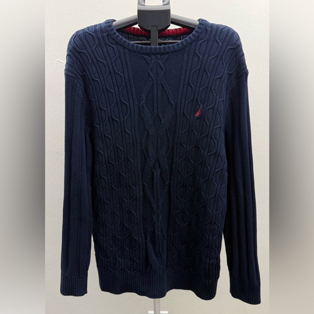 Nautica Dark Blue Cable Knit Crewneck Sweater